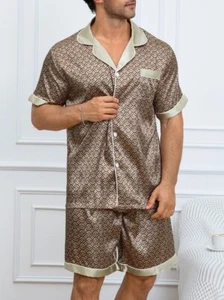Herren Seide Kurzarm Pyjama Set für Sommer Pyjama Satin Nachtwäsche Nachtwäsche - Bild 1 von 8
