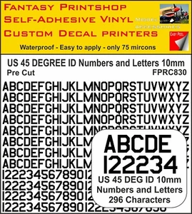 RC Vinyl Aufkleber US 45 Grad Buchstaben Zahlen 10mm Vor Schnitt FPRC830 Black - Bild 1 von 3