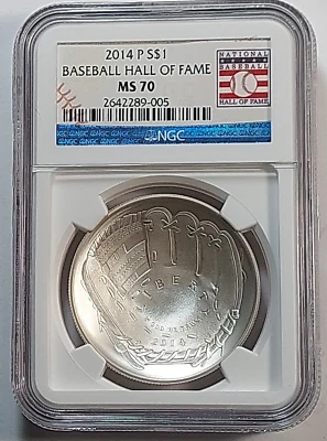 2014-P  $1  Baseball Hall Of Fame  NGC MS 70 - Image 1 of 4