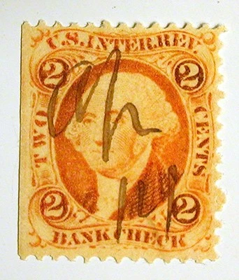 US Revenue Stamp #R6c – 1862-71 2-cent Bankcheck Orange Sheet Edge - 6 Stamps - Image 1 of 4