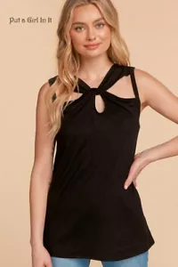 New PLUS SIZE Womens BUTTERY SOFT BLACK TWISTED CUTOUT TANK TOP SHIRT 1X 2X 3X - Picture 1 of 5