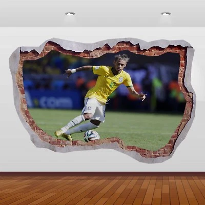 Autocollant vue murale Neymar Jr. Brésil PSG Barcelone 3D brisé affiche vinyle 872 - Photo 1/2