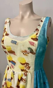 ANTHROPOLOGIE DRESS TRACY REESE LINEN BEACH UMBRELLA YELLOW TEAL BLUE XS 0 NWT - Picture 1 of 12