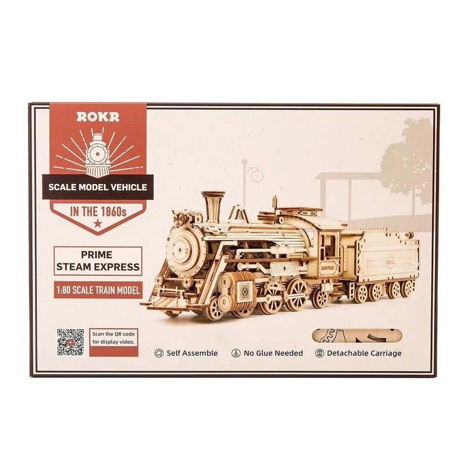 Rokr Prime Steam Express 1 80 Scale Model Train - 3d Wood Puzzle