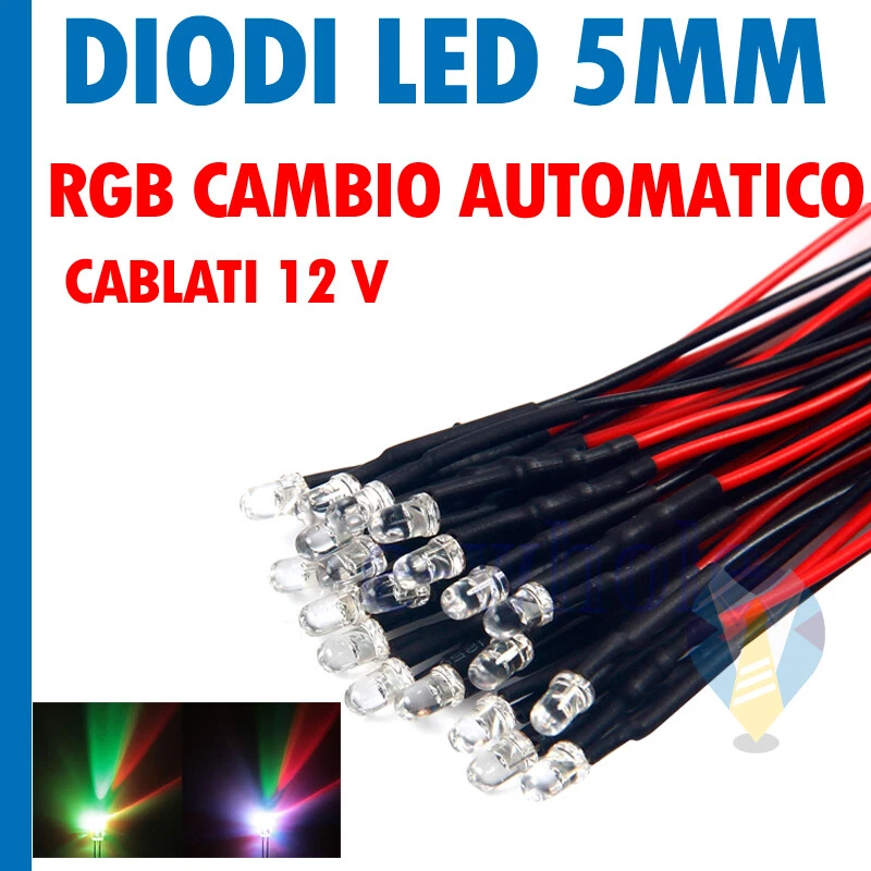 DIODI LED 5 MM RGB CAMBIO LENTO O VELOCE CABLATI 12V OFFERTA CROMOTERAPIA - Immagine 1 di 1