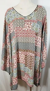 Top/túnica estilo poncho talla grande, tela wolfis, azul/rojo/limón. patrón edredón - Imagen 1 de 1