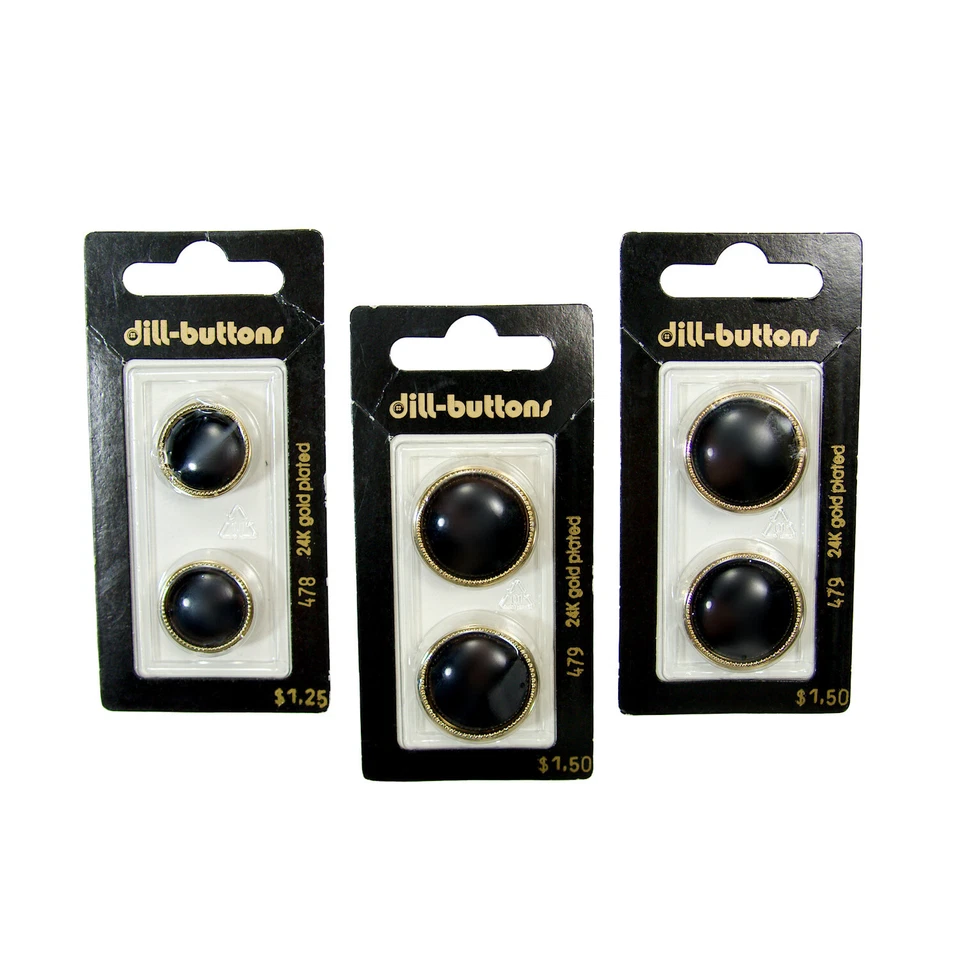 Dill Buttons Round Gold Plated Black Plastic Shank Loop Fasteners 18mm 23mm 3PK - Image 1 of 3
