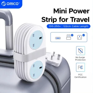 ORICO Travel Power Strip with USB & Type C Ports - Flat Plug Extension Cord - Picture 1 of 8