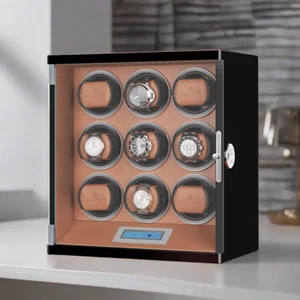 9 Watch Winder Piano Black with Brown the Tower Series by Aevitas - Picture 1 of 9