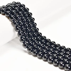 Natural Black Tourmaline Smooth Round Beads 4mm 6mm 8mm 10mm 12mm 14mm 15.5"Strd - Picture 1 of 3