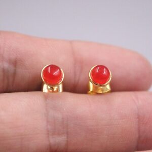 Red Jade Earrings Stud For Women Jade Jewelry 18K gold plated Round Earrings