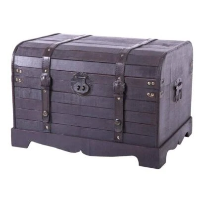 Vintiquewise Steamer Trunk Storage Chest Antique Black Wooden Vintage Decorative - Image 1 of 4