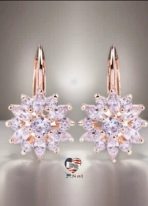 Marquise and Round Bright Topaz Flower Statement 18k Rose GP Drop Earrings - Picture 1 of 9