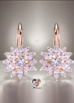Marquise and Round Bright Topaz Flower Statement 18k Rose GP Drop Earrings - Image 1 of 4
