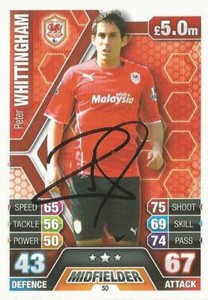 PETER WHITTINGHAM SIGNED CARDIFF 2013/2014 MATCH ATTAX CARD+COA **R.I.P**