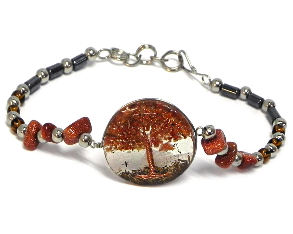 Brazalete Árbol de la Vida Piedra astillada Hematita Cuentas Arte Boho Nueva Era Naturaleza Joyería Foto 1 de 1