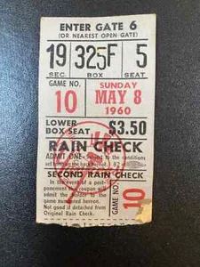 1960 New York Yankees Ticket Stub May 8, 1960 - Picture 1 of 2