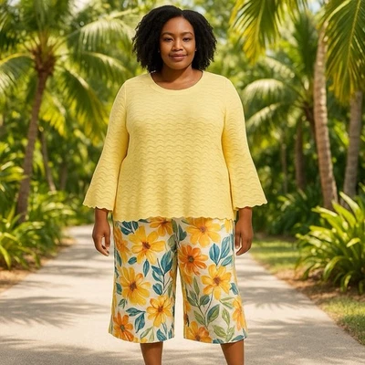 Suéter Chicos Talla 3 (XL) Pointelle Bateau Happy Golden Haze Festoneado Manga 3/4 Foto 1 de 4