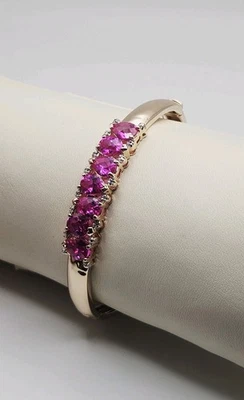 Ross Simons Sterling Silver Vermeil 5.25ct Ruby & Diamond Hinged Bangle Bracelet - Image 1 of 4