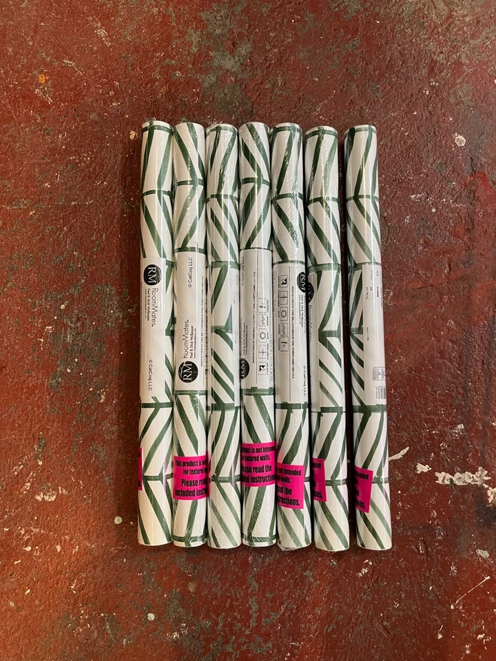 7 ROLL LOT Cat Coquillette Green Herringbone Peel and Stick Wallpaper - Image 1 of 4