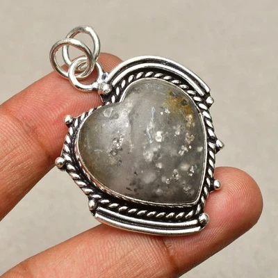 Ciondolo gioiello fatto a mano in argento sterling 925 pietra solare nera 1,69"" - Immagine 1 di 4