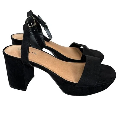 Torrid Platform Block Heel Sandal Sz 7 Extra Wide Black Velvet Ankle Strap - Image 1 of 4