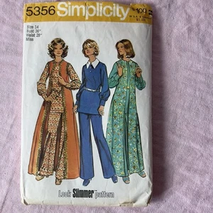 Simplicity Pattern 5356 Long Duster Vest, Flared Pants Size 14 1970’s Sewing - Picture 1 of 3