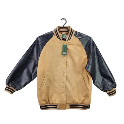 Hombres Wild Fable Varsity Marrón y Negro Béisbol Letterman Chaqueta Bombardero Talla M Foto 1 de 4