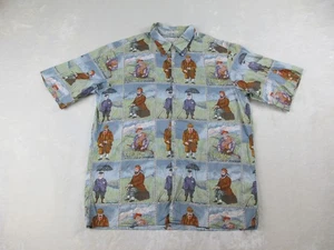 Reyn Spooner Shirt Mens Large Blue All Over Print Button Up Hawaiian Golf Casual - Picture 1 of 8