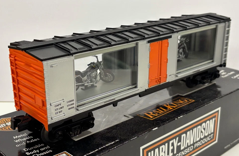 MTH Harley Davidson Window Box Car 2001 Springer Softail 30-74294.  Used-Nice! - Image 1 of 4