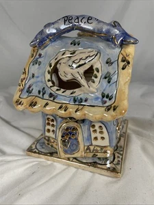Vassoio portacandele vintage Blue Sky Clayworks "Pace" colomba blu ceramica 2001 - Foto 1 di 12
