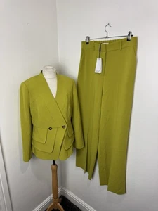 The Fold Suit Adelaide Trousers & Henley Blazer Jacket Green UK 14 New With Tags - Picture 1 of 17