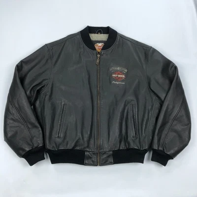 Chaqueta de cuero Harley Davidson para hombre 2XL Fullerton CA motocicleta envejecida Foto 1 de 4