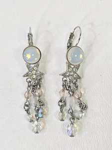 Kirks Folly Aurora Star Crystal Leverback Earring Silver Tone Pierced Chandelier - Picture 1 of 11