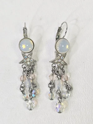 Kirks Folly Aurora Star Crystal Leverback Earring Silver Tone Pierced Chandelier - Image 1 of 4