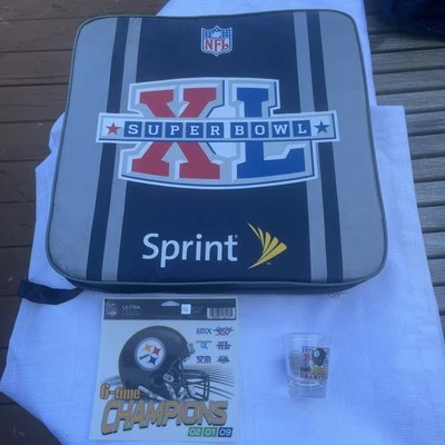 SUPER BOWL 40TH ANNIVERSARY~ NFL SEAT CUSHION DETROIT 2006 Shot Glass & Sticker - Image 1 of 4