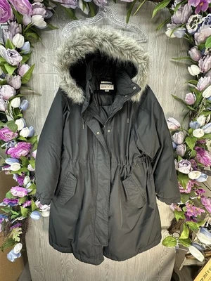 Ava & Viv Winter Coat Fur Trim Winter 1X Plus Size Parka Black Women’s Longer - Image 1 of 4