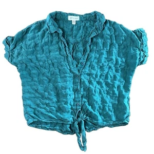 Anthropologie Cloth & Stone türkis strukturiertes Top Größe Small Oversized Cropped Shirt - Bild 1 von 11