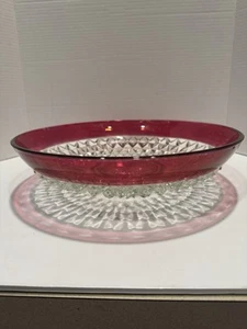 INDIANA GLASS RUBY CRANBERRY DIAMOND POINT BOWL 13.5” Vintage - Picture 1 of 16