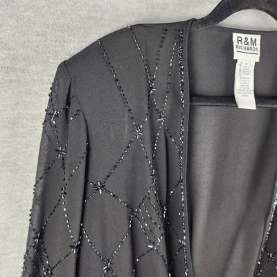 R&M Richards Jacket Womens 16 Black Sheer Beaded Open Front Evening Formal Party - Image 1 of 4