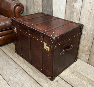 Handgefertigte englische Leder Aufbewahrung Truhe | Antik Stil Couchtisch Truhe - Bild 1 von 8