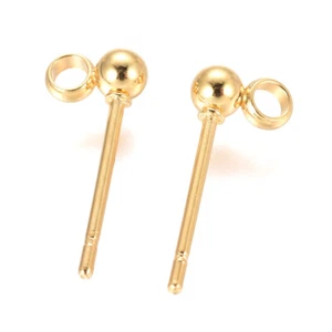100x Gold 304 Stainless Steel Ear Stud Ball Earring Smooth Dangle Earring 14x3mm - Picture 1 of 2