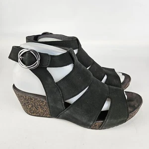 Dansko Sera Black Milled Nubuck Leather Wedge Sandals Women's Size: 39 / 8.5 - Picture 1 of 5