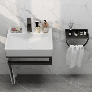 21" Weiß Wandmontage Gefäß Spüle Schwimmend Keramik Becken Schüssel mit Halterung Wasserhahn - Bild 1 von 19