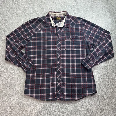 Volcom Work Wear Flannel Button Up Shirt Mens Size XL Long Sleeve Black Plaid - Image 1 of 4