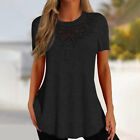 Plus Size Womens Lace Short Sleeve Tunic Tops Ladies Loose Floral T Shirt Blouse