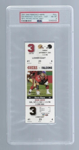 PSA 8 MICHAEL MIKE VICK DEBUT - 2001 NFL FALCONS @ 49ERS FOOTBALL FULL TICKET Cover