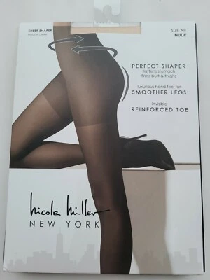 New Nicole Miller Sheer Shaper Stocking W/ Reinforced Toe Pantyhose - Black - Image 1 of 2