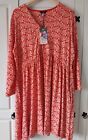 Joules Women Jersey Tunic Red Floral Print V-Neck Dress Brielle Panel- Size 20