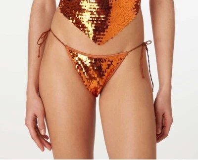 NUEVO SIN ETIQUETAS OSEREE Italia Lentejuelas Bandana Tanga Bikini Bronce Marrón Parte Inferior Talla Pequeña Foto 1 de 4
